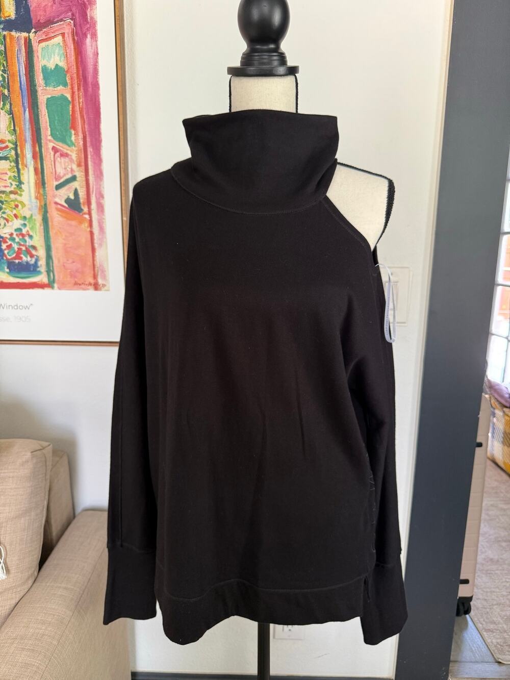 Calvin Klein Performance XL Black Cold Shoulder Cowl Neck Sweatshirt Pullover